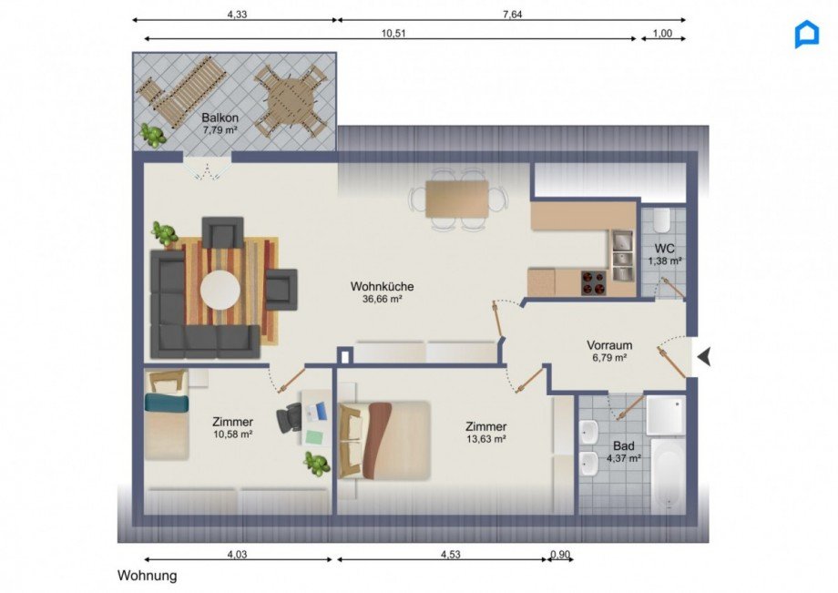 3 Zimmer plus Balkon Dachgeschosswohnung Leopoldsdorf