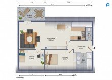 3 Zimmer plus Balkon Wohnen nahe Oberlaa - helle 3-Zimmer-Wohnung mit riesigem Wohnbereich 36 m� Wohnk�che und 7,8 m� Balkon + gr�ner Innenhof,  1. OG, Dachgeschoss